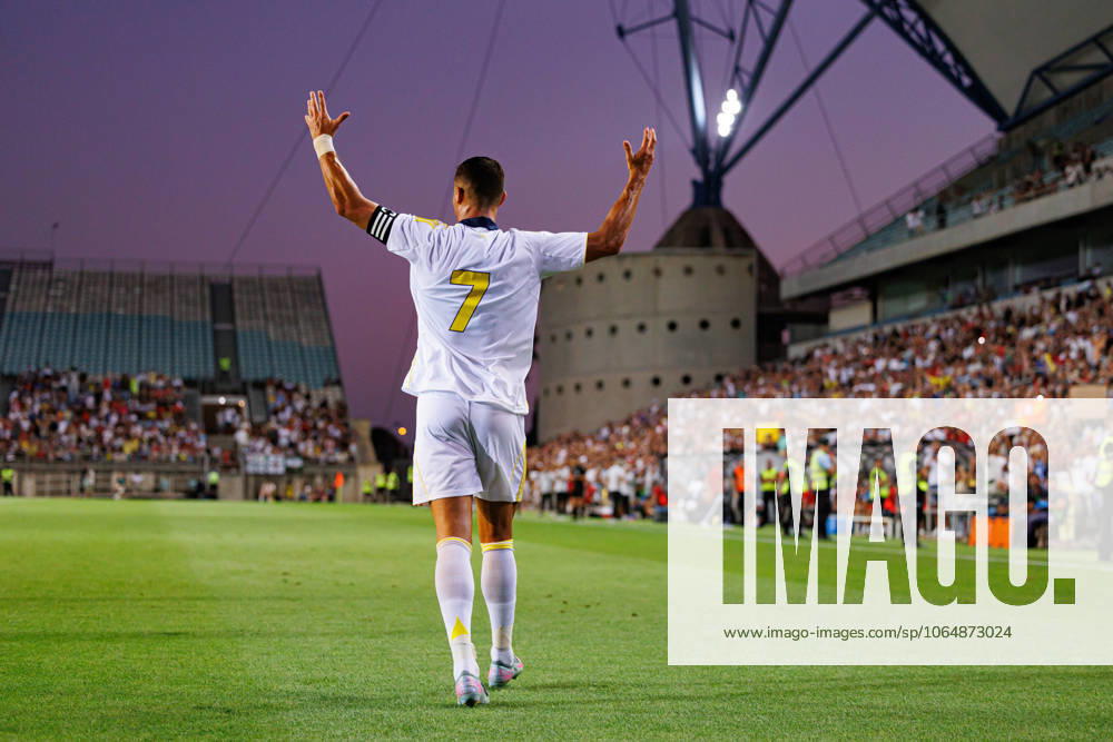 Cristiano Ronaldo seen celebrating after scoring goal during Friendly game between Al-Nassr Football Club and Rio Ave FC (Maciej Rogowski) Algarve Estadio Algarve Portugal