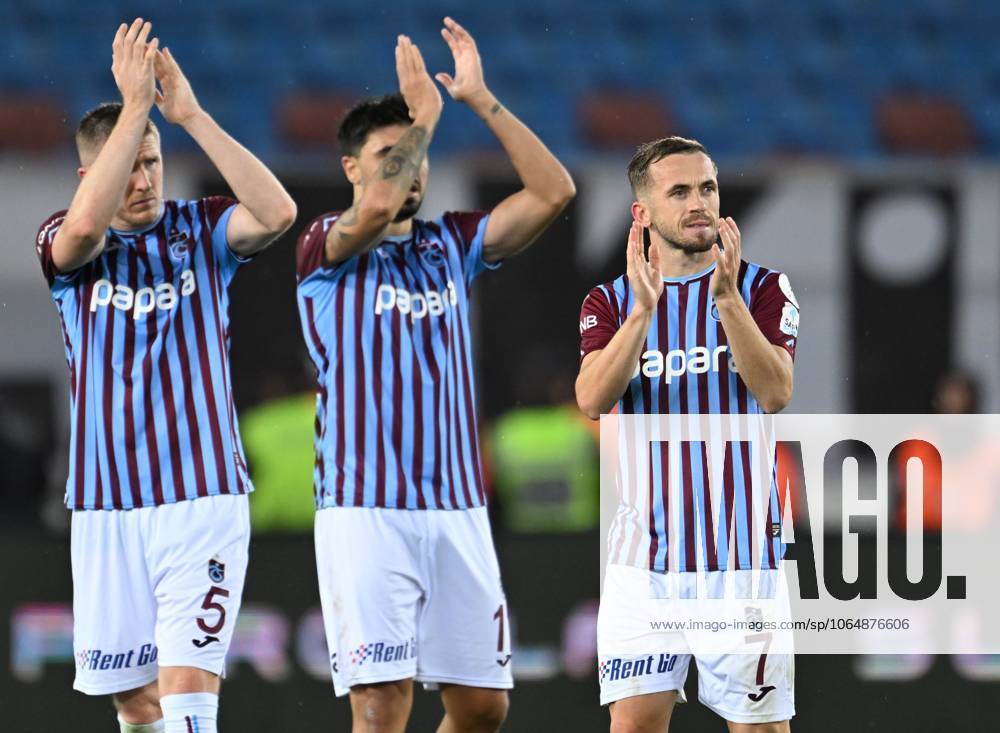 Trabzonspor v Basaksehir - Turkish Super Lig TRABZON, TURKIYE - OCTOBER 19: Edin Visca (7) of Trabzonspor celebrates with his teammates after scoring a goal during the Turkish Super Lig week 9th match between Trabzonspor and Basaksehir at Papara Park in Trabzon, Turkiye on October 19, 2024. Trabzon Turkey. Editorial use only. Please get in touch for any other usage.