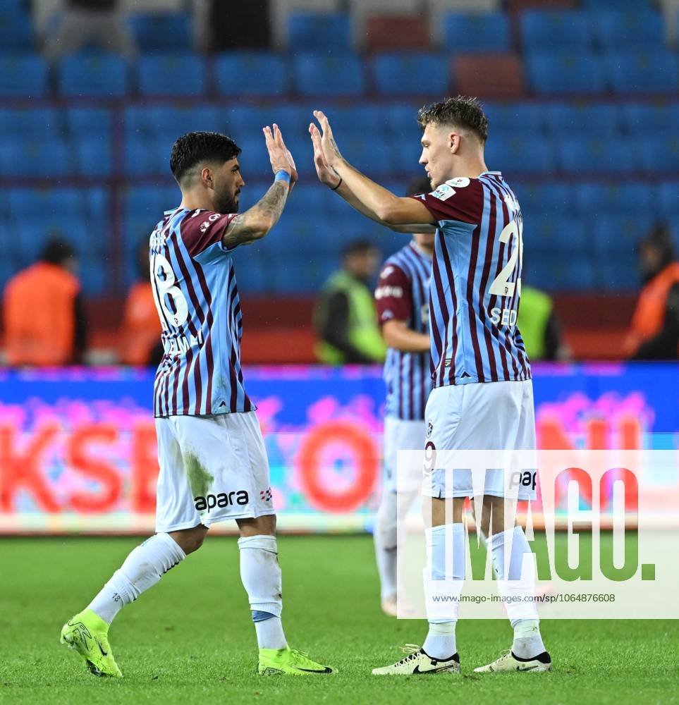 Trabzonspor v Basaksehir - Turkish Super Lig TRABZON, TURKIYE - OCTOBER 19: Eren Elmali (L) and Serdar Saatci of Trabzonspor celebrate after scoring a goal during the Turkish Super Lig week 9th match between Trabzonspor and Basaksehir at Papara Park in Trabzon, Turkiye on October 19, 2024. Trabzon Turkey. Editorial use only. Please get in touch for any other usage.