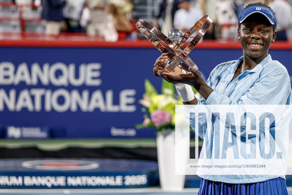 Victoria Mboko Canada after her first title of her career at the WTA Masters 1000 de MontrÃ al on IGA Centre Court against Naomi Osaka Japan TENNIS WTA 1000 NATIONAL BANK OPEN 2025 FINALE MBOKO OSAKA IGA STADIUM MONTREAL CANADA 07 08 2025 Montassar Yazidi PRESSE SPORTS MONTREAL IGA STADIUM Canada GermanyxJapanxUKxFrancexBelgiumxOUT