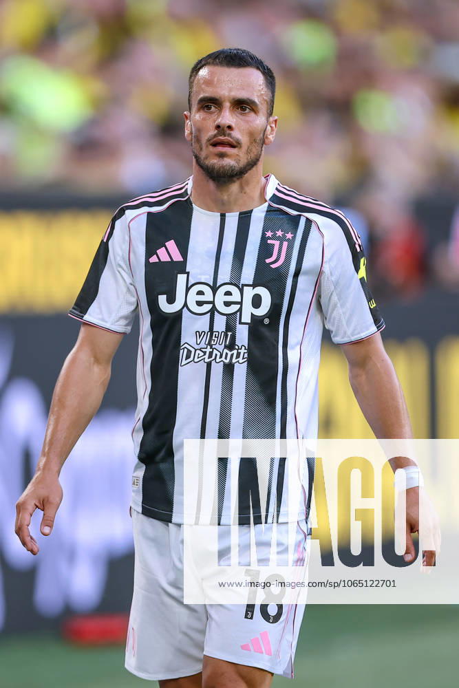 Football, Borussia Dortmund Juventus Turin, Test match, Signal Iduna Park, Season 2025 2026 Filip Kostic Juventus Turin 18 DFB regulations prohibit any use of photographs as image sequences and or quasi video Nordrhein Westfalen Germany