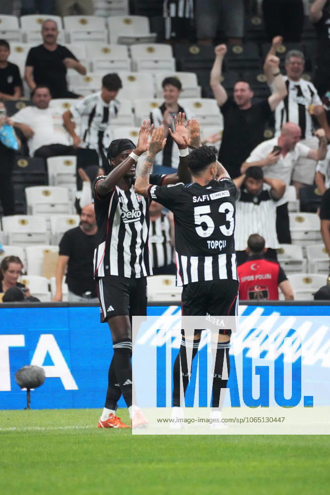 Tammy Abraham (9) of Besiktas celebrates after scoring the second goal of his team with Emirhan Topcu (53) during the UEFA Conference League 2025 26 Third Qualifying Round Second Leg match between Besiktas and St Patricks at Tupras Stadium on August 14, 2025 in Istanbul , Turkey. ( Photo by Seskimphoto ) Istanbul Turkey Istanbul Turkey