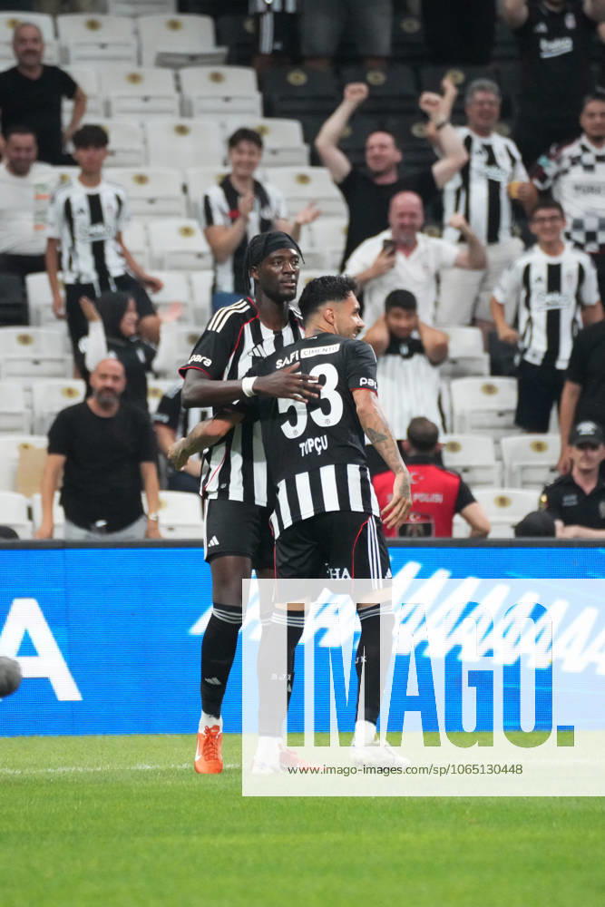 Tammy Abraham (9) of Besiktas celebrates after scoring the second goal of his team with Emirhan Topcu (53) during the UEFA Conference League 2025 26 Third Qualifying Round Second Leg match between Besiktas and St Patricks at Tupras Stadium on August 14, 2025 in Istanbul , Turkey. ( Photo by Seskimphoto ) Istanbul Turkey Istanbul Turkey