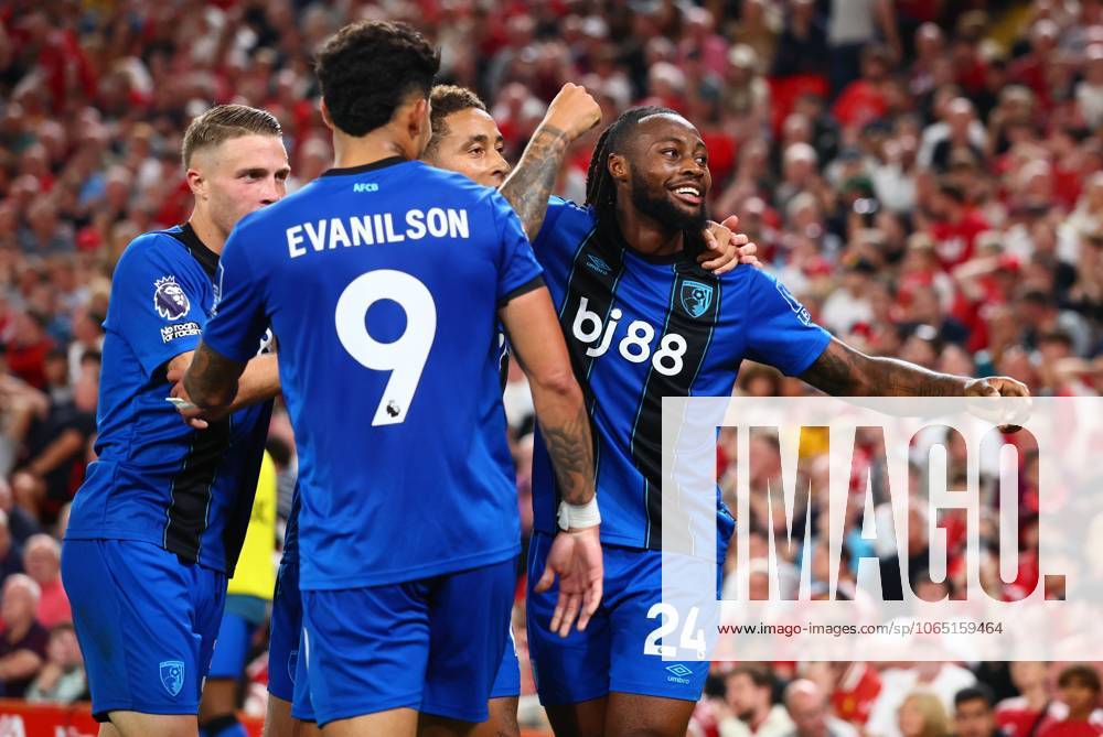 Antoine Semenyo of AFC Bournemouth scores to make it 2-2 and celebrates Liverpool v AFC Bournemouth, Premier League, Football, Anfield, Liverpool, UK - 15 Aug 2025Liverpool Anfield United Kingdom
