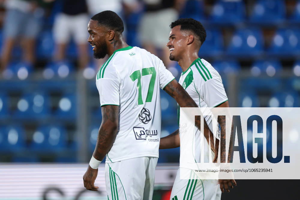 Como, Italy, 26th July 2025. Wenderson Galeno of Al-Ahli SFC celebrates with team mate Ivan Toney after scoring to give the side a 1-0 lead during the Al-Ahli vs Celtic Pre Season Friendly match at Stadio Giuseppe Sinigaglia, Como. Picture credit should read: Jonathan Moscrop Sportimage . SPI_078_JM_ALAHLI_CELTIC_ SPI-4036-0078