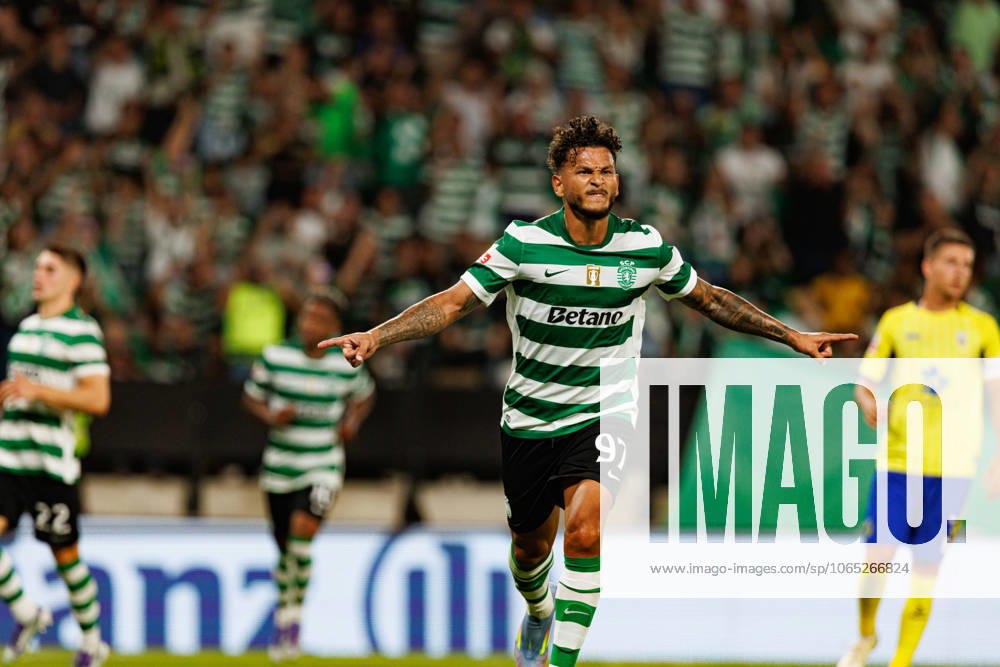 Luis Suarez seen celebrating after scoring goal during Liga Portugal game between teams of Sporting CP and FC Arouca at Estadio Jose Alvalade (Maciej Rogowski) Lisbon Estadio Jose Alvalade Portugal