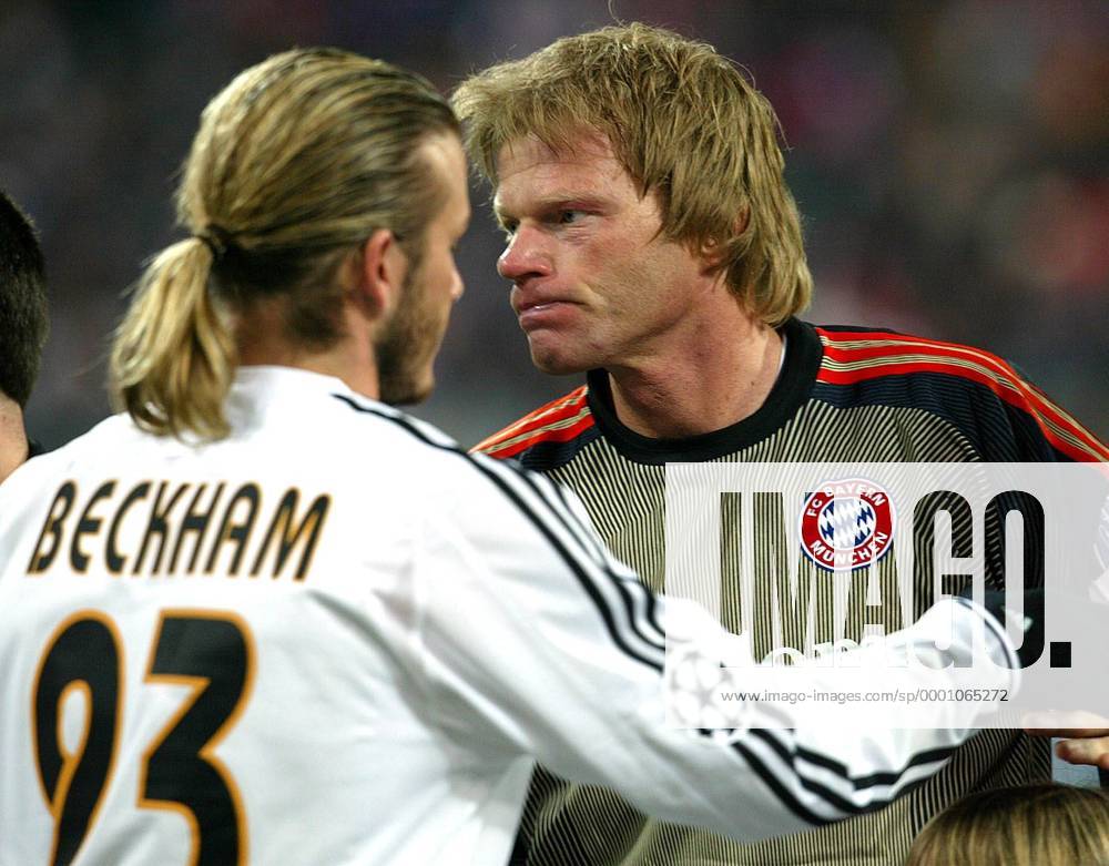 Torwart Oliver Kahn (Bayern, re.) und Beckham (Real Madrid) Fußball EC 1 Herren Champions League 2003 2004, FC Bayern München - Real Madrid 1:1, Achtelfinale, Vdig Gruppe München Spannung,
