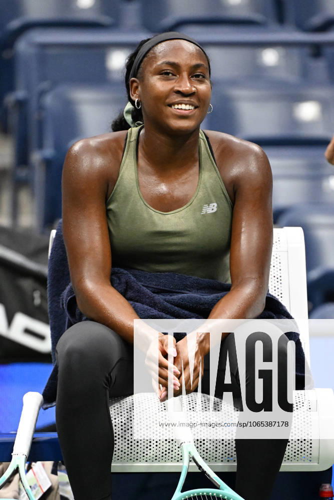 FLUSHING NY- AUGUST 21: Coco Gauff is seen on the practice court on Arthur Ashe Stadium at the USTA Billie Jean King National Tennis Center on August 21, 2025 in Flushing Queens.