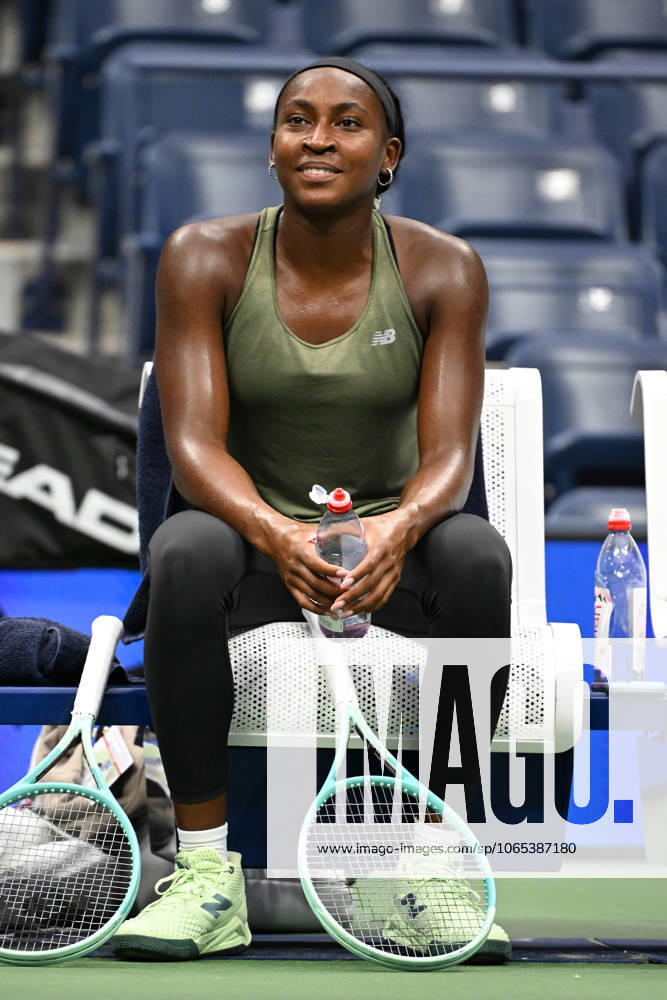 FLUSHING NY- AUGUST 21: Coco Gauff is seen on the practice court on Arthur Ashe Stadium at the USTA Billie Jean King National Tennis Center on August 21, 2025 in Flushing Queens.
