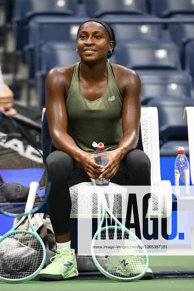 FLUSHING NY- AUGUST 21: Coco Gauff is seen on the practice court on Arthur Ashe Stadium at the USTA Billie Jean King National Tennis Center on August 21, 2025 in Flushing Queens.