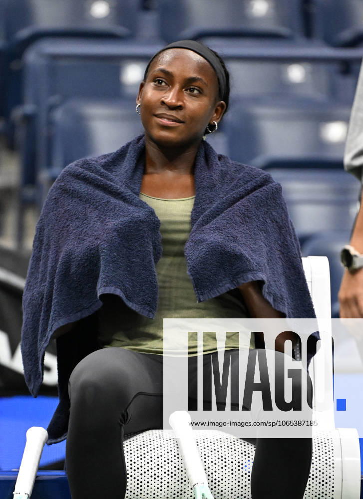 FLUSHING NY- AUGUST 21: Coco Gauff is seen on the practice court on Arthur Ashe Stadium at the USTA Billie Jean King National Tennis Center on August 21, 2025 in Flushing Queens.