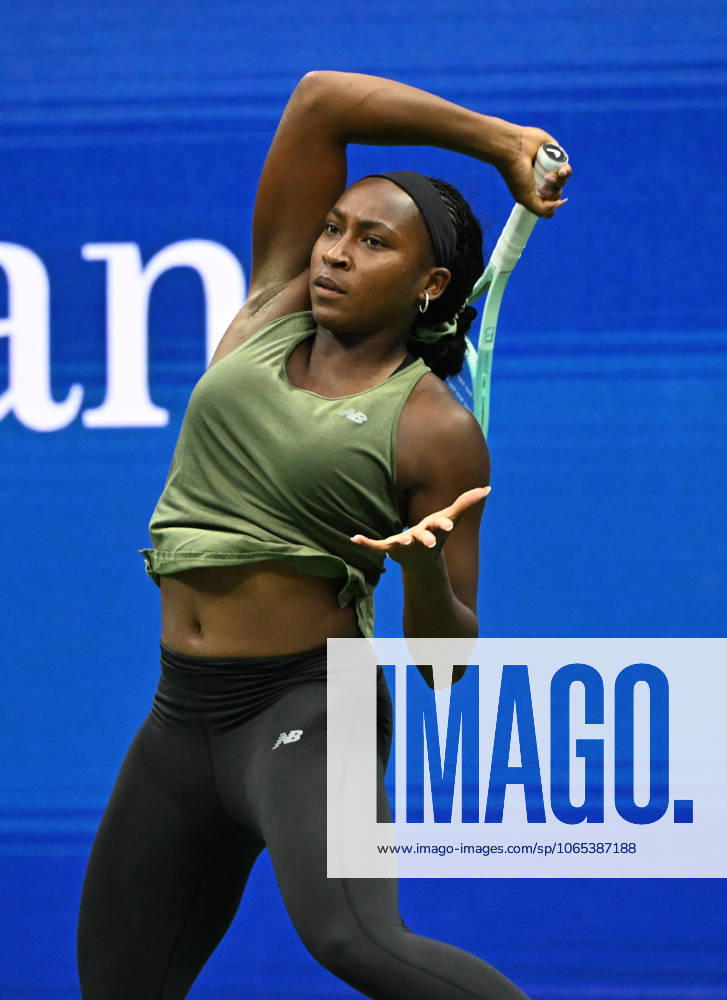 FLUSHING NY- AUGUST 21: Coco Gauff is seen on the practice court on Arthur Ashe Stadium at the USTA Billie Jean King National Tennis Center on August 21, 2025 in Flushing Queens.