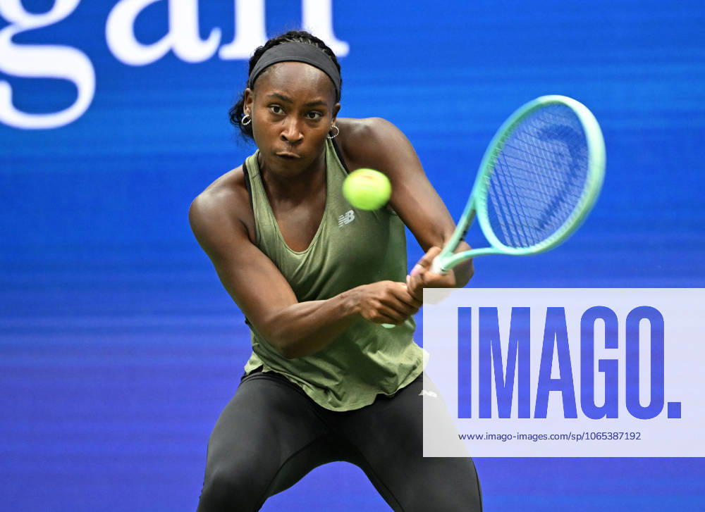 FLUSHING NY- AUGUST 21: Coco Gauff is seen on the practice court on Arthur Ashe Stadium at the USTA Billie Jean King National Tennis Center on August 21, 2025 in Flushing Queens.