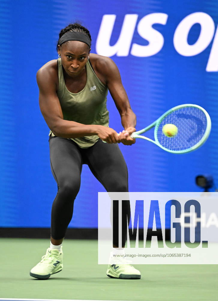 FLUSHING NY- AUGUST 21: Coco Gauff is seen on the practice court on Arthur Ashe Stadium at the USTA Billie Jean King National Tennis Center on August 21, 2025 in Flushing Queens.