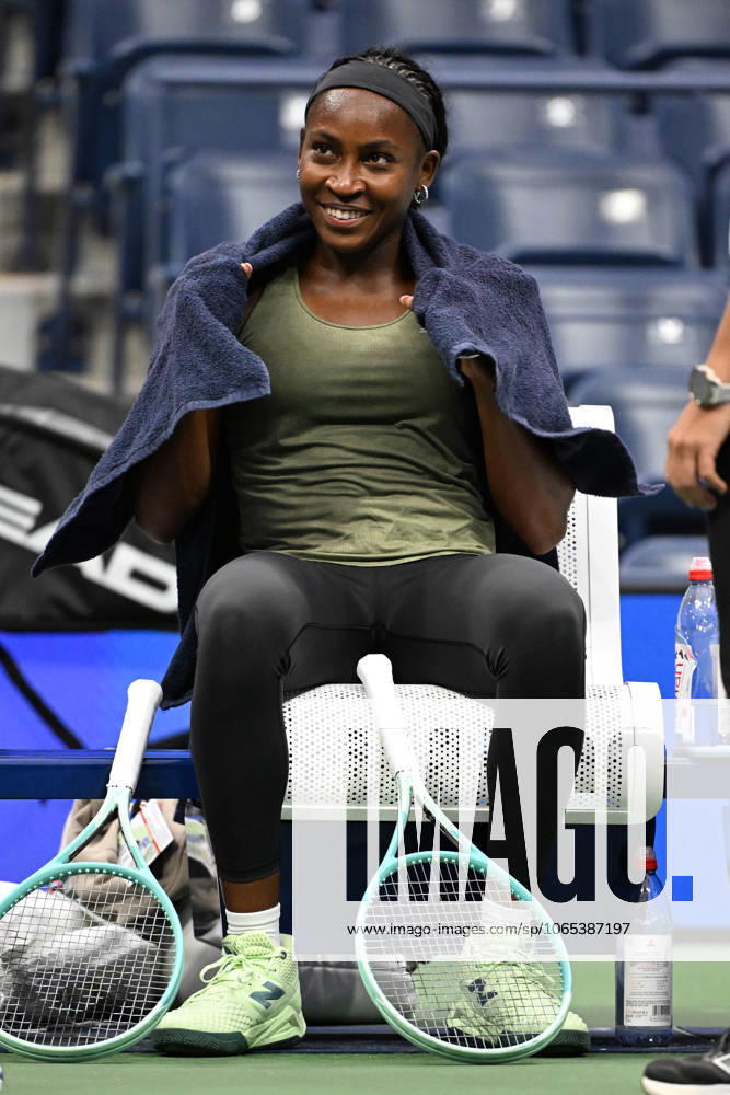 FLUSHING NY- AUGUST 21: Coco Gauff is seen on the practice court on Arthur Ashe Stadium at the USTA Billie Jean King National Tennis Center on August 21, 2025 in Flushing Queens.