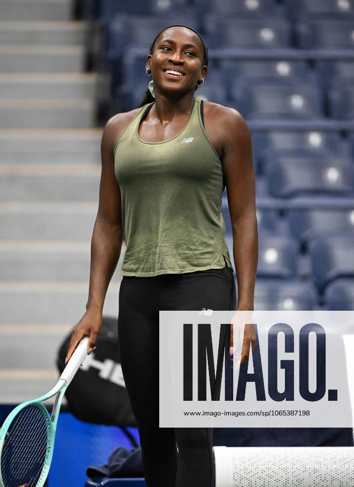 FLUSHING NY- AUGUST 21: Coco Gauff is seen on the practice court on Arthur Ashe Stadium at the USTA Billie Jean King National Tennis Center on August 21, 2025 in Flushing Queens.