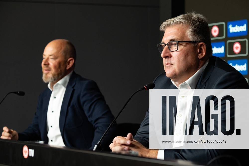 2025 08 22 Soccer 1 Bundesliga Eintracht Frankfurt season kick-off press conference with CEO Axel Hellmann f l , Indeed Frank Hensgens and CEO Axel Hellmann