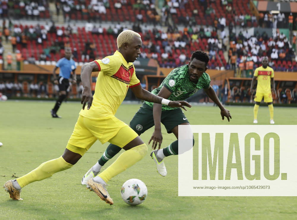 Nigeria v Angola - Africa Cup of Nations ABIDJAN, IVORY COAST - FEBRUARY 02: Zaidu Sanusi (R) of Nigeria in action against Gilberto (L) of Angola during the Africa Cup of Nations quarterfinal match between Nigeria and Angola at Felix Houphouet Boigny Stadium in Abidjan, Ivory Coast on February 02, 2024. Côte d Ivoire World. Editorial use only. Please get in touch for any other usage.