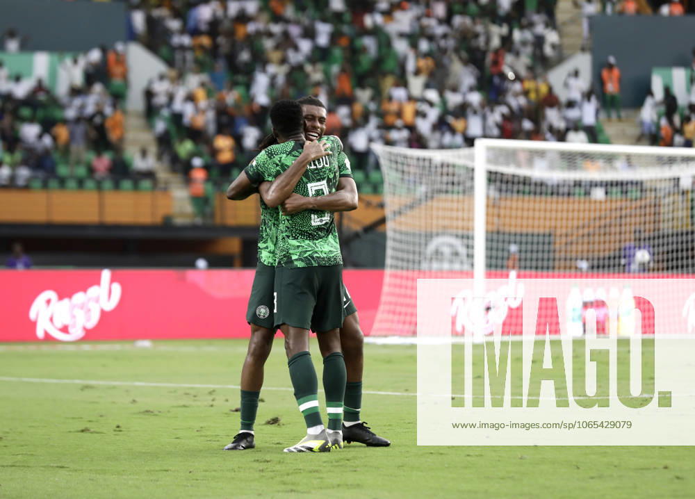 Nigeria v Angola - Africa Cup of Nations ABIDJAN, IVORY COAST - FEBRUARY 02: Players of Nigeria celebrate after a goal during the Africa Cup of Nations quarterfinal match between Nigeria and Angola at Felix Houphouet Boigny Stadium in Abidjan, Ivory Coast on February 02, 2024. Côte d Ivoire World. Editorial use only. Please get in touch for any other usage.