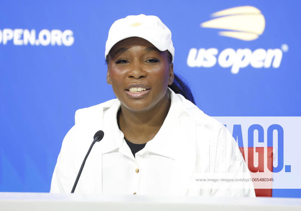 Venus Williams speaks at a press conference, PK, Pressekonferenz in Arthur Ashe Stadium at the 2025 US Open Tennis Championship at the USTA Billie Jean King National Tennis Center in New York City on Saturday, August 23, 2025 in New York City. NYP20250823125 JOHNxANGELILLO