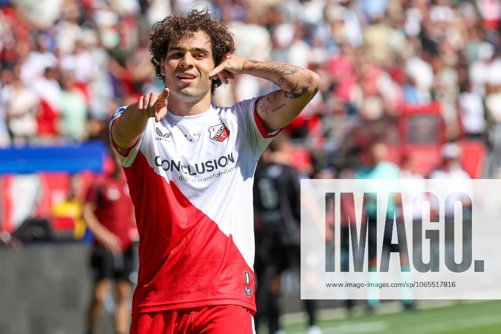 2025-08-24 FC Utrecht v Excelsior Rotterdam - Dutch Eredivisie UTRECHT, NETHERLANDS - AUGUST 24: Miguel Rodriguez of FC Utrecht celebrates after scoring his teams first goal during the Dutch Eredivisie match between FC Utrecht and Excelsior Rotterdam at Stadion de Galgenwaard on August 24, 2025 in Utrecht, Netherlands. Utrecht Stadion de Galgenwaard Netherlands Content not available for redistribution in The Netherlands directly or indirectly through any third parties.