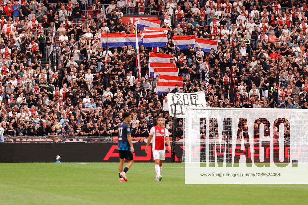 Eredivisie: AFC Ajax Amsterdam v Heracles Almelo Amsterdam - Banner fans of AJAX Amsterdam during the third round of the 2025 2026 Eredivisie season. The match is set between AFC Ajax Amsterdam and Heracles Almelo at Johan Cruijff ArenA on 24 August 2025 in Amsterdam, The Netherlands. (VK Sportphoto Raymond Smit)