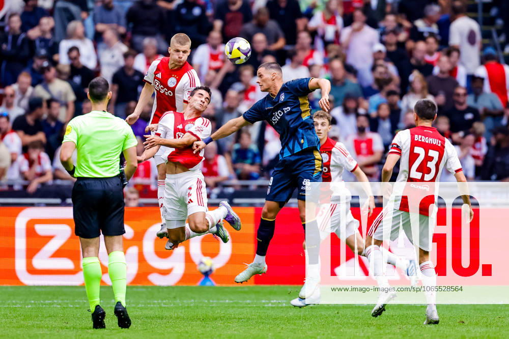 Eredivisie: AFC Ajax Amsterdam v Heracles Almelo Amsterdam - Anton Gaaei of AFC Ajax Amsterdam, Lucas Rosa of AFC Ajax Amsterdam and Luka Kulenovic of Heracles Almelo duels for the ball during the third round of the 2025 2026 Eredivisie season. The match is set between AFC Ajax Amsterdam and Heracles Almelo at Johan Cruijff ArenA on 24 August 2025 in Amsterdam, The Netherlands. (VK Sportphoto Raymond Smit)