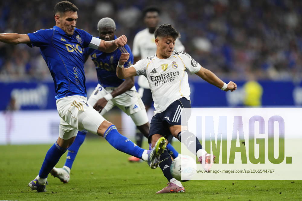 Real Oviedo v Real Madrid CF - LaLiga EA Sports Arda Guler attacking midfield of Real Madrid and Turkey shooting to goal during the La Liga EA Sports match between Real Oviedo and Real Madrid CF at Carlos Tartiere on August 24, 2025 in Oviedo, Spain. Oviedo Spain