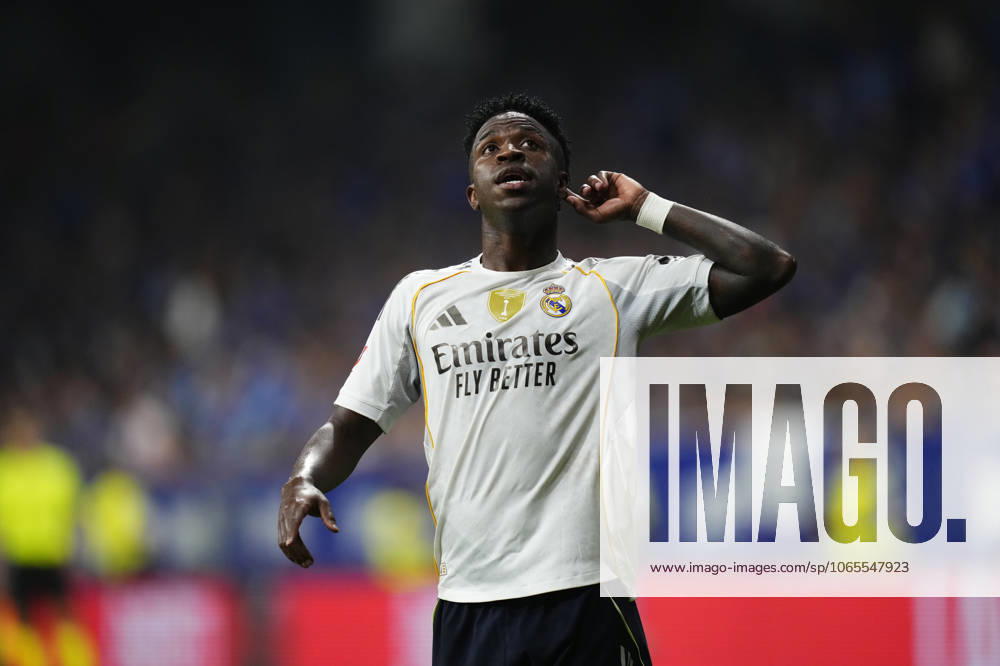 Real Oviedo v Real Madrid CF - LaLiga EA Sports Vinicius Junior left winger of Real Madrid and Brazil celebrates after scoring his sides first goal during the La Liga EA Sports match between Real Oviedo and Real Madrid CF at Carlos Tartiere on August 24, 2025 in Oviedo, Spain. Oviedo Spain