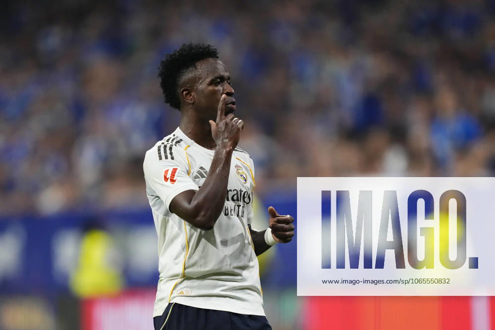Real Oviedo v Real Madrid CF - LaLiga EA Sports Vinicius Junior left winger of Real Madrid and Brazil celebrates after scoring his sides first goal during the La Liga EA Sports match between Real Oviedo and Real Madrid CF at Carlos Tartiere on August 24, 2025 in Oviedo, Spain. Oviedo Spain