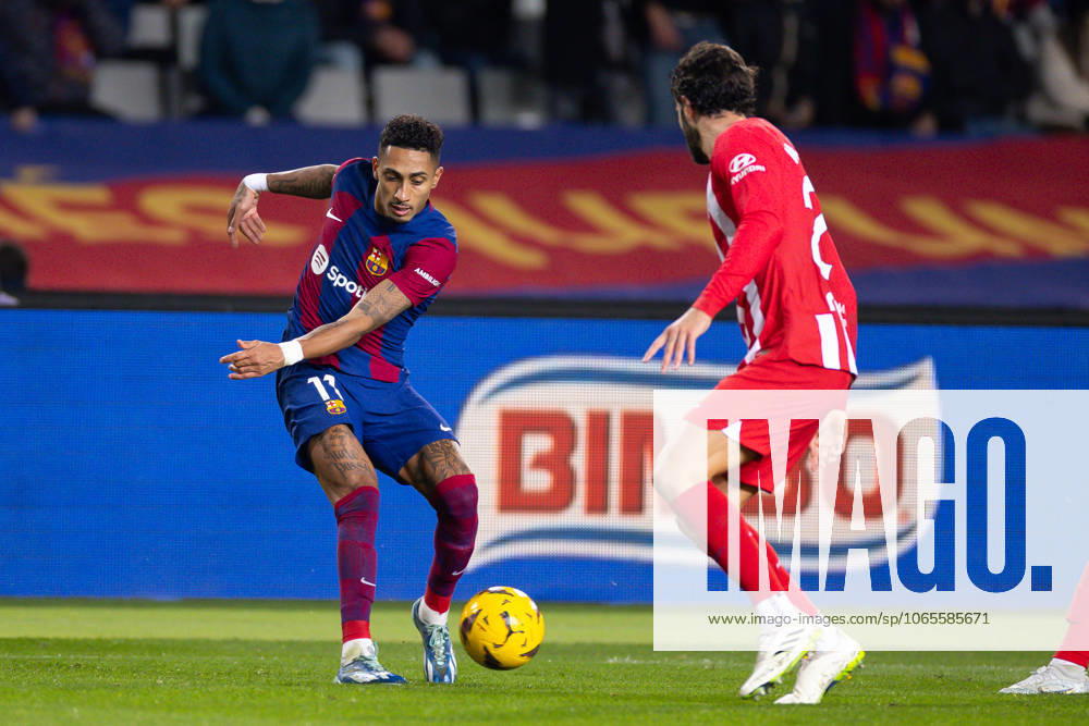 FC Barcelona, Barca v Atletico de Madrid: LaLiga BARCELONA, SPAIN - DEC 3: Raphinha of FC Barcelona in action during the Spanish La Liga league football match between FC Barcelona vs Atletico de Madrid at the Lluis Companys stadium in Barcelona, Spain on December 3, 2023. Catalonia Spain. Editorial use only. Please get in touch for any other usage.