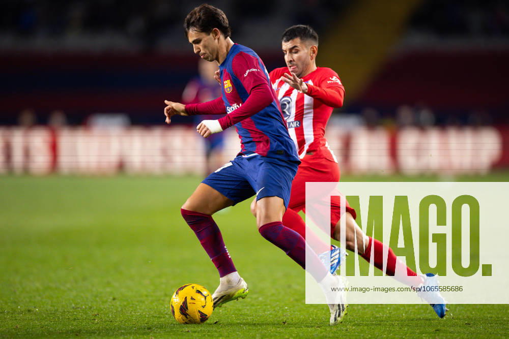 FC Barcelona, Barca v Atletico de Madrid: LaLiga BARCELONA, SPAIN - DEC 3: Joao Felix of FC Barcelona (L) in action with Angel Correa of Atletico de Madrid (R) during the Spanish La Liga league football match between FC Barcelona vs Atletico de Madrid at the Lluis Companys stadium in Barcelona, Spain on December 3, 2023. Catalonia Spain. Editorial use only. Please get in touch for any other usage.