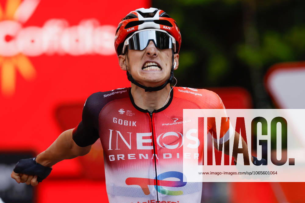 British rider Ben Turner of INEOS Grenadiers celebrates winning the fourth stage of La Vuelta cycling tour between Susa and Voiron, 26 August 2025. This stage covering 206,7 km is the last one held in Italy and France before teams depart for Spain to continue the race. Fourth stage of La Vuelta cycling tour !ACHTUNG: NUR REDAKTIONELLE NUTZUNG!