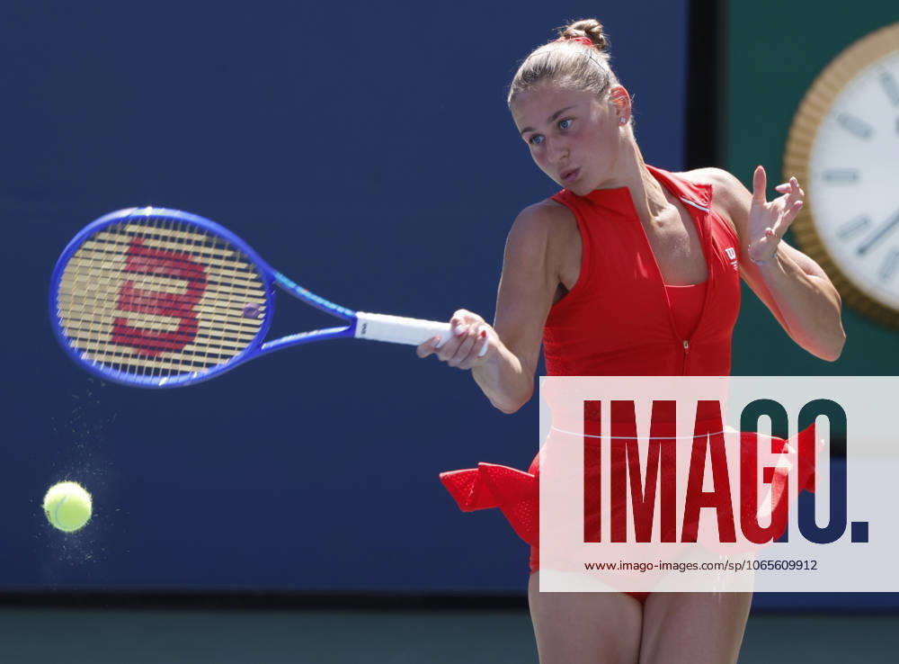 Marta Kostyuk of Ukraine returns a ball to Katie.Boulter of United Kingdom in the second set of their first round match in the Grandstand court on day 3 at the 2025 US Open Tennis Championship at the USTA Billie Jean King National Tennis Center in New York City on Tuesday, August 26, 2025. Kostyuk defeated Boulter in straight sets. NYP20250826108 JOHNxANGELILLO