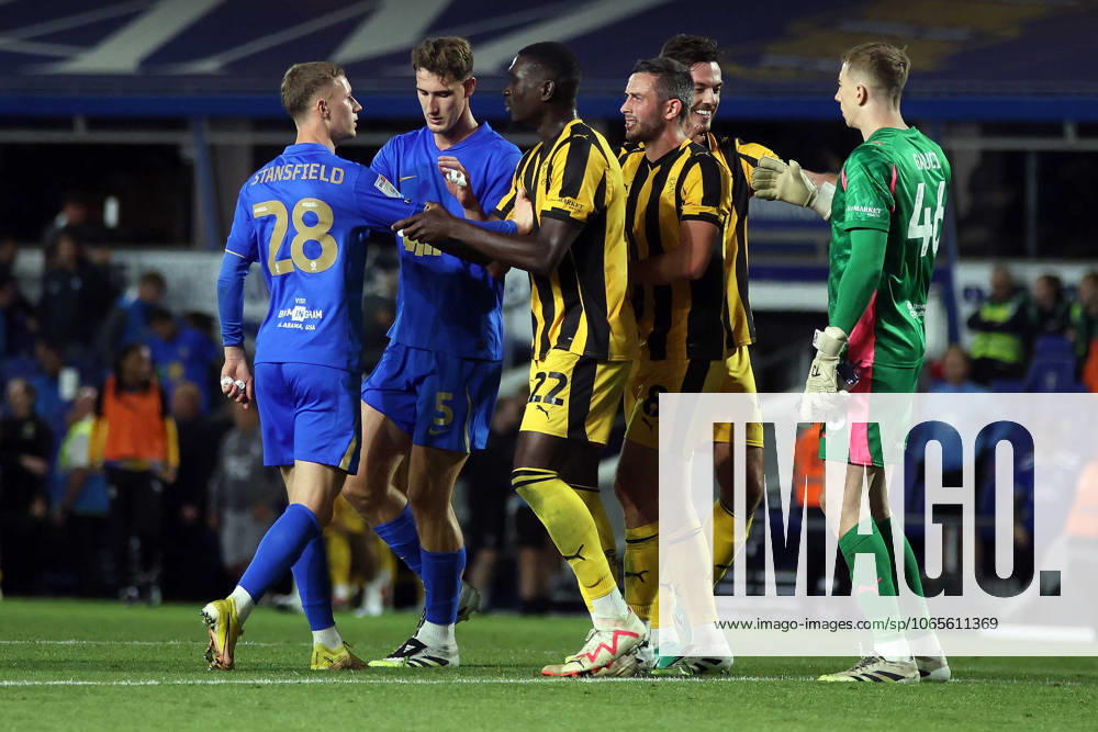 Birmingham City v Port Vale EFL Cup 26 08 2025. Birmingham City Jay Stansfield Port Vale Joe Gauci Port Vale Jesse Debrah AT THE END OF THE GAME during the EFL Cup match between Birmingham City and Port Vale at the St Andrew s @ Knighthead Park, Birmingham, England on 26 August 2025. Birmingham St Andrew s @ Knighthead Park West Midlands England Editorial use only DataCo restrictions apply See www.football-dataco.com ,