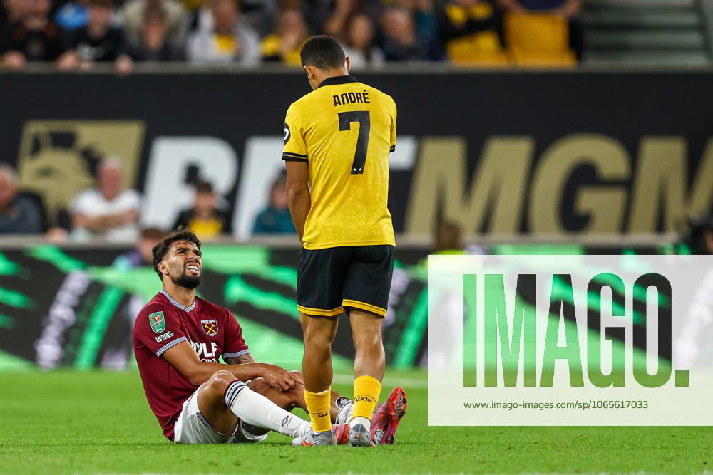 Wolverhampton Wanderers v West Ham United - Carabao Cup Second Round West Ham s Lucas Paqueta grimaces as he looks up at Wolverhampton Wanderers Andre during the Carabao Cup match between Wolverhampton Wanderers and West Ham United at Molineux in Wolverhampton, United Kingdom, on August 26, 2025. Wolverhampton West Midlands United Kingdom