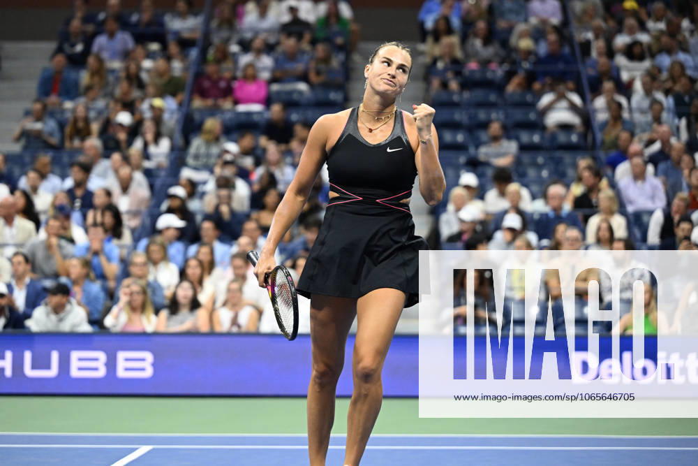 (250828) -- NEW YORK, Aug. 28, 2025 -- Aryna Sabalenka celebrates scoring during the women s singles second round match between Aryna Sabalenka of Belarus and Polina Kudermetova of Russia at the 2025 US Open tennis championships in New York, the United States, on Aug. 27, 2025. ) (SP)U.S.-NEW YORK-TENNIS-US OPEN-WOMEN S SINGLES LixRui