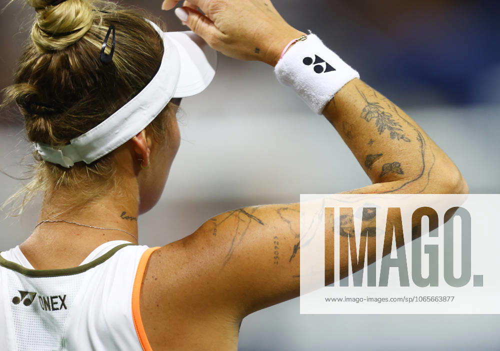 2025 US Open Tennis Championships, Day Four, Billy Jean-King Tennis Centre, Flushing Meadows, New York, USA, 28 08 2025 The Tattoos of Marketa Vondrusova (CZE) during her second round match against McCartnet Kessler (USA) in the 2025 US Open at Flushing Meadows New York Billy Jean King Tennis Centre, Flushing Meadows New York USA