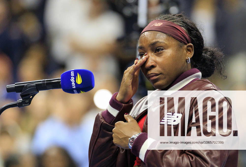 Coco Gauff gets emotional after winning her match against Donna Vekic on Day 5 of the 2025 US Open at USTA Billie Jean King National Tennis Center on Thursday August 28, 2025 in the Flushing neighborhood of the Queens borough of New York City. JAVIER ROJAS PI Flushing Meadows USA - ZUMAp124 20250828_zaa_p124_090