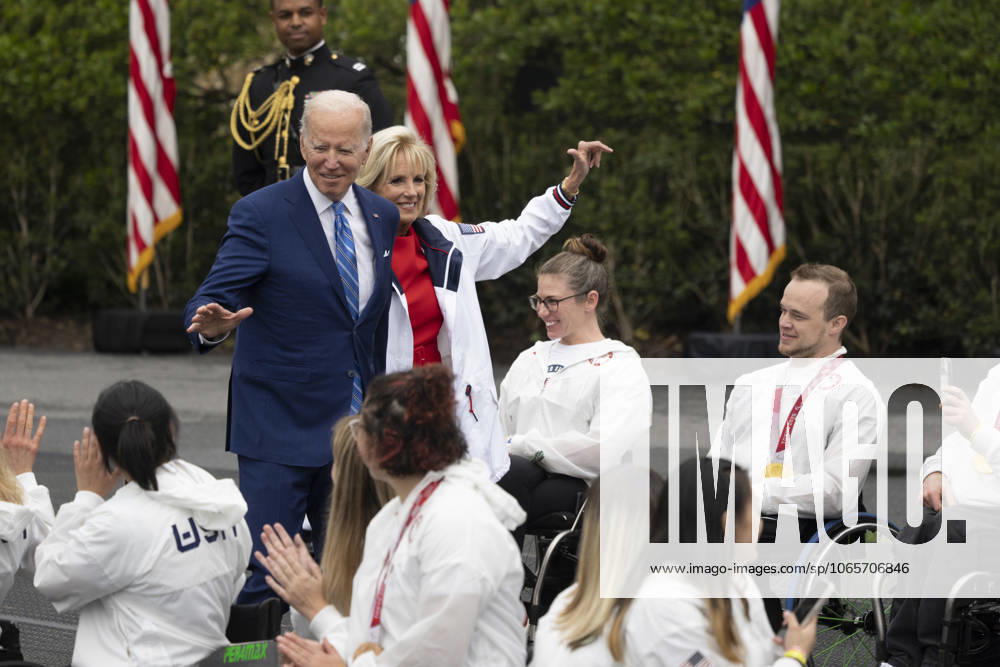 United States President Joe Biden and first lady Dr. Jill Biden arrive to celebrate U.S. athletes participation in the Tokyo 2020 Summer Olympic and Paralympic Games and Beijing 2022 Winter Olympic and Paralympic Games, at the White House in Washington, DC on May 4, 2022