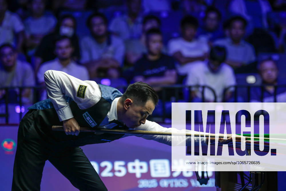 Xiao Guodong of China plays a shot in the Semifinal match against Mark J Williams of Wales on day 6 of the 2025 Wuhan Open at Optics Valley Gymnasium of HUST on August 29, 2025 in Wuhan, Hubei Province of China.