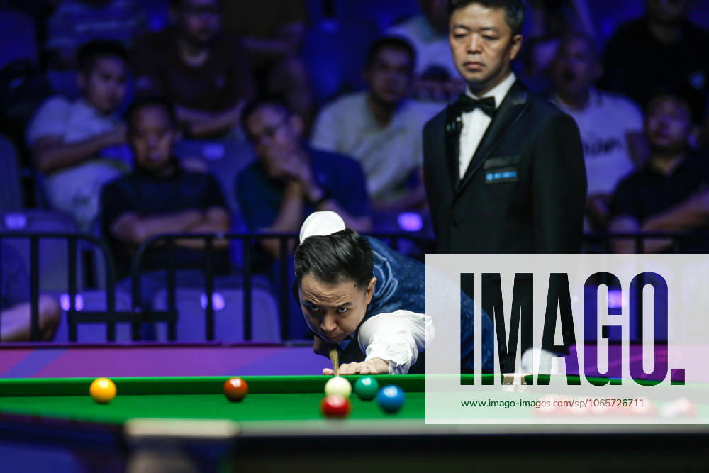 Xiao Guodong of China plays a shot in the Semifinal match against Mark J Williams of Wales on day 6 of the 2025 Wuhan Open at Optics Valley Gymnasium of HUST on August 29, 2025 in Wuhan, Hubei Province of China.