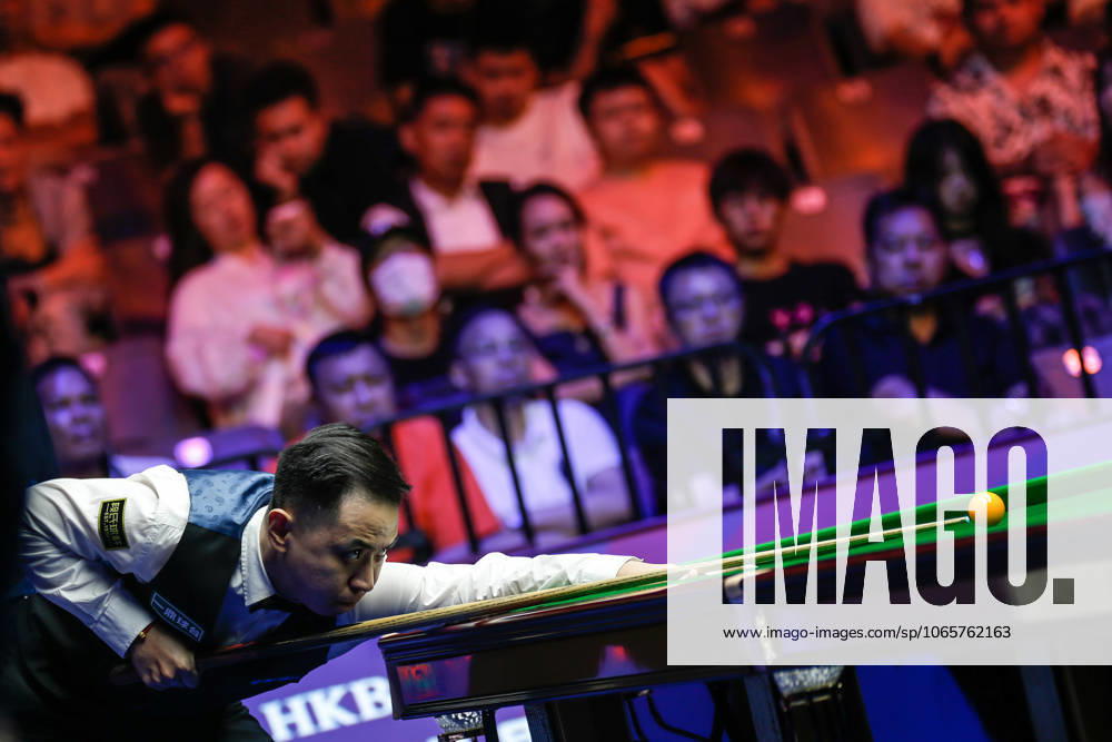 Xiao Guodong of China plays a shot in the Final match against Gary Wilson of England on day 7 of the 2025 Wuhan Open at Optics Valley Gymnasium of HUST on August 30, 2025 in Wuhan, Hubei Province of China.