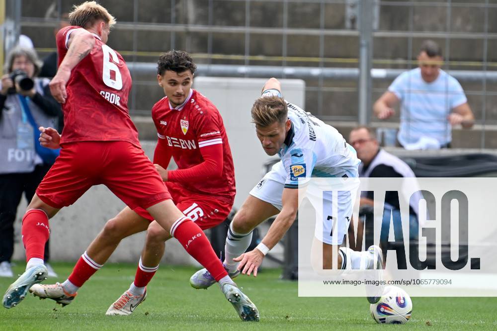 Florian NIEDERLECHNER TSV 1860 Muenchen , Action,duel against Leny Remo MEYER S and Alexander GROISS S Soccer 3 Liga,4 Matchday, Season 2025 26 TSV 1860 Muenchen VFB Stuttgart II 1 1 on 30 08 2025 GRUENWALDER STADION Â