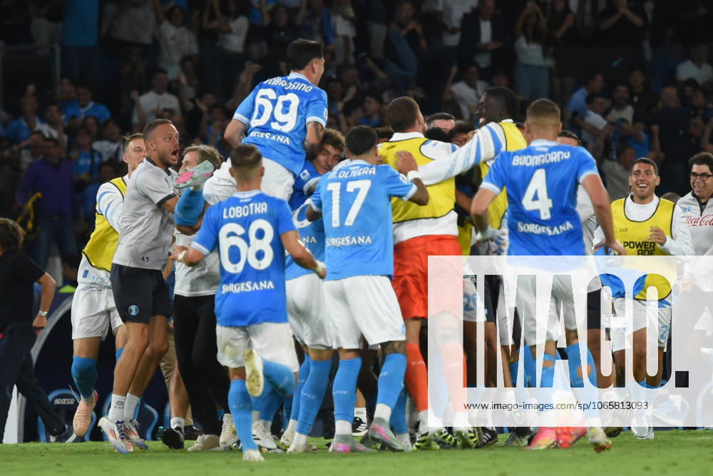 Andre Frank Zambo Anguissa of SSC Napoli celebrates after scoring goal during the Serie A Enilive between SSC Napoli vs Hellas Verona FC at Diego Armando Maradona Stadium