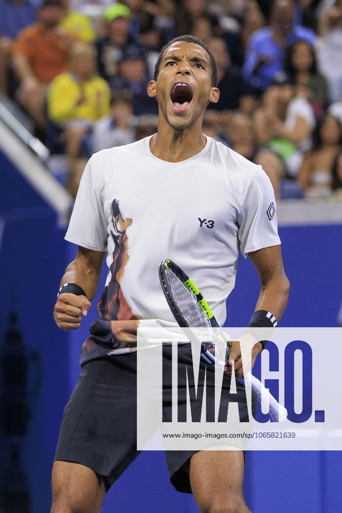 Felix Auger-Aliassime reacts after winning a set during a match against Alexander Zverev on Day 7 of the 2025 US Open at USTA Billie Jean King National Tennis Center on Saturday August 30, 2025 in the Flushing neighborhood of the Queens borough of New York City. JAVIER ROJAS PI Flushing Meadows USA - ZUMAp124 20250830_zaa_p124_167