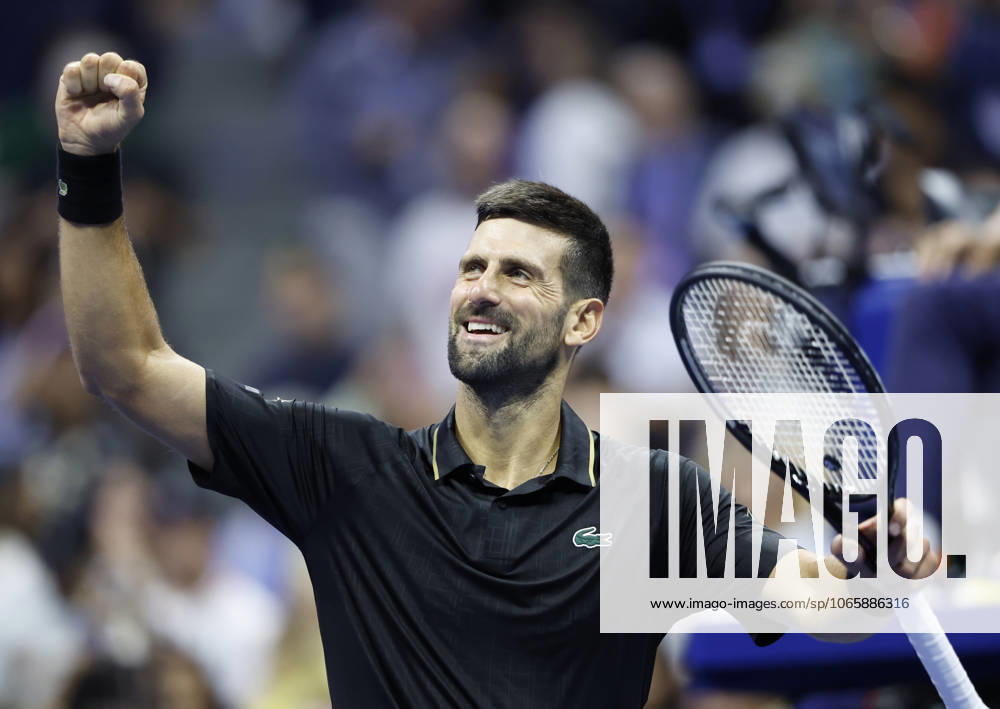 Novak Djokovic of Serbia celebrates after match point defeating Jan-Lennard Struff of Germany in straight sets in his 4th round match in Arthur Ashe Stadium on day 8 at the 2025 US Open Tennis Championship at the USTA Billie Jean King National Tennis Center in New York City on Sunday, August 31, 2025. NYP20250831120 JOHNxANGELILLO