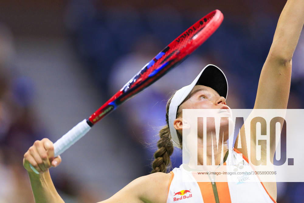 Elena Rybakina serves during a match against Marketa Vondrousova on Day 8 of the 2025 US Open at USTA Billie Jean King National Tennis Center on Sunday August 31, 2025 in the Flushing neighborhood of the Queens borough of New York City. JAVIER ROJAS PI Flushing Meadows USA - ZUMAp124 20250831_zaa_p124_188