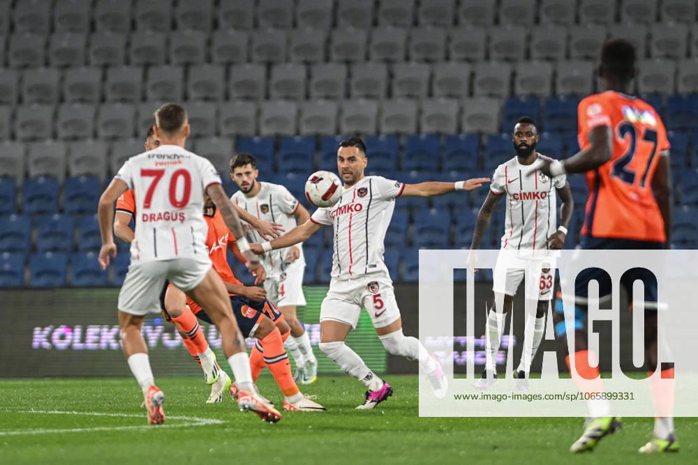 RAMS Basaksehir v Gaziantep FK - Turkish Super Lig ISTANBUL, TURKIYE - OCTOBER 07: Ousseynou Ba (2nd L) of RAMS Basaksehir in action against Furkan Soyalp (5) of Gaziantep FK during the Turkish Super Lig week 8 between RAMS Basaksehir and Gaziantep FK in Istanbul, Turkiye on October 07, 2023. Istanbul Turkey. Editorial use only. Please get in touch for any other usage.