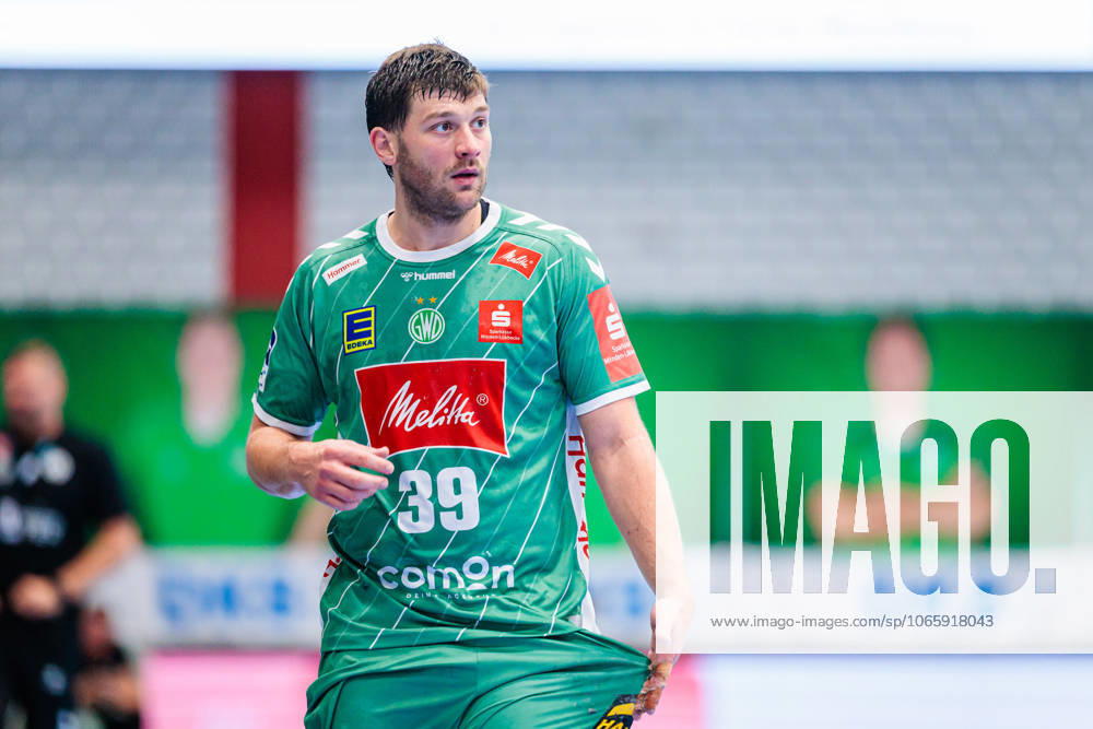 Malte Donker GWD Minden, 39 GER, GWD Minden vs Frisch Auf Goeppingen, Handball, 1 Bundesliga, 1 Matchday, Season 2025 2026, 31 08 2025 GER, GWD Minden vs Frisch Auf Goeppingen, Handball, 1 Bundesliga, 1 Matchday, Season 2025 2026, 31 08 2025 Luebbecke